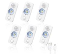 LEDLightsWorld LED Motion Sensor Lights Indoor, Rechargeable Dimmable Cupboard Lights 3 Modes, Stick on Wireless USB Night Lights for Cabinet, Closet, Hallway, Shelf, Stair, Daylight White 6 Pack