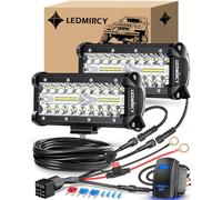 LEDMIRCY 7 Inch LED Light Bar Kit with Rocker Switch Wiring Harness 2PCS LED Pod Lights Triple Rows White Spot Flood Combo Beam Off Road Lights for Jeep Truck ATV SUV UTV Boat IP68 Waterproof