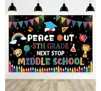 Lednica 5th Grade Graduation Backdrop Decorations, 71×43'' Next Stop Middle School Banner, Class of 2026 Peace Out Elementary School Graduation Party Supplies