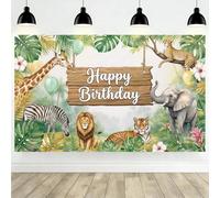 Lednica Jungle Safari Birthday Backdrop, Zoo Animals Decoration Banners, Green Tropical Forest Background for Kids, Wildlife Birthday Photo Booth Props & Party Supplies, 71x43