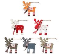 Christmas Painted Tree Pendant 6Pcs Wooden Christmas Pendant, Christmas Wooden Ornaments, Xmas Tree Hanging Decoration for Xmas Decoration Wedding Party Decor (6 Styles)