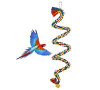 Ledoo Spiral Cotton Rope Bird Perch, Parrot Budgie Rope Spiral Perch, Parrot Budgie Rope, Spiral Perch Colorful Cotton Swing with Bell (100cm)
