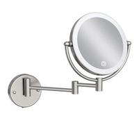 LEDOOLE 8" Rechargeable Lighted Wall Mounted Makeup Mirror with Magnification, Double-Sided 1X/10X Magnifying Foldable Touch Control 360 Swivel Extendable Arm for Bathroom, Brushed Nickel