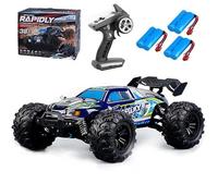 Ledovan Remote Controlled Car, 1:16 50 km/h RC Car, 4WD All Terrain Off-Road, 2.4GHz Monster Truck Remote Control for Adults, Carbon Brush Motor, Blue (3 Batteries)