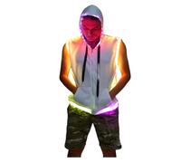 LEDPATY Men White Hooded Tank LED Light Up Sync Burning Man Rave Tops Night Club Show for Halloween Dance Party, White, Small-Medium