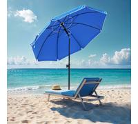 LEDREM 1.6 M Parasol, Beach Umbrella, Upf 50+, Sun Protection, Portable Octagonal Polyester Canopy, Fibreglass Ribs, Blue