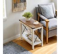 LEDREM 2-Tier Side Table, End Table With Bottom Shelf, Nightstand For Small Spaces, For Living Room, Bedroom, Farmhouse Style