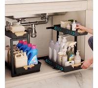 Ledrem 2-Tier Under Sink Organiser, Set Of 2, L-Shaped Pull Out Storage With Adjustable Height, 40 X 29.5 X 41.5 Cm, Ink Black