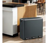 LEDREM 3-Compartment Kitchen Rubbish Bin, 3 X 18 L, For Recycling And Waste, Lids, Pedals, Inner Buckets, Steel, Soft Close