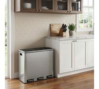 Ledrem 3-Compartment Kitchen Rubbish Bin, 3 X 18 L, For Recycling And Waste,pedals, Inner Buckets, Silver