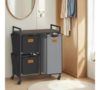 Ledrem 3-Compartment Laundry Hamper, 100 L Laundry Cart With Shelves, Chestnut Brown, Black And Dove Gray