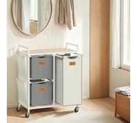 Ledrem 3-Compartment Laundry Hamper, 100 L Laundry Cart With Shelves, Natural Beige, Dove Gray And White