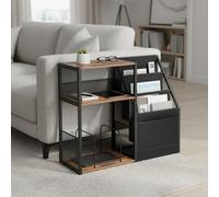 LEDREM 3-Tier End Table, Record Player Stand, For Living Room, Bedroom, Rustic Brown