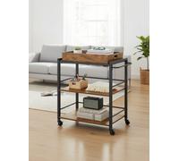 Ledrem 3-Tier Kitchen Trolley With Wheels, Removable Serving Tray, Storage Cart With Brakes, Brown And Black