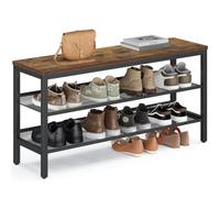 LEDREM 3 Tier Shoe Rack Bench, One Piece Shelves, Shoe Storage, 28 X 100 X 50 Cm, Rustic Brown And Matte Black