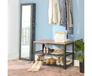 Ledrem 3-Tier Shoe Rack, Shelf Storage Bench With Metal Mesh Shelves And Seat, Shoe Organiser For Hallway, 30 X 73 X 45 Cm