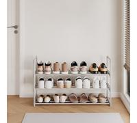 LEDREM 3-Tier Shoe Rack, Shoe Storage Organiser, Metal Storage Rack, Fits 12 To 15 Pairs Of Shoes, Stackable Shoe Shelf, For Hallway