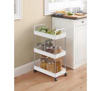 LEDREM 3-Tier Storage Trolley, Kitchen Shelf On Wheels, Bathroom Trolley, Space-Saving, With Handles,white