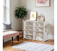 LEDREM 4-Slot Shoe Rack, Modular Shoe Storage Unit With Doors, Plastic Panels, White