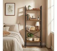 Ledrem 4-Tier Bookcase, Industrial Bookshelf With Steel Frame, Storage Rack For Bedroom, Living Room, Brown And Black