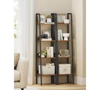 LEDREM 4-Tier Bookcase, Narrow Ladder Shelf, Storage Rack For Bedroom, Living Room, Home Office, Brown And Black