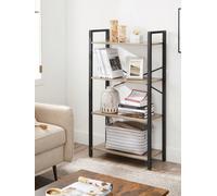 LEDREM 4-Tier Bookcase With Steel Structure, Height 120 Cm, For Living Room, Office, Entrance, Industrial Style, Grege And Black