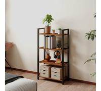 LEDREM 4-Tier Storage Shelf, Freestanding Bookcase For Home Office, Living Room, Industrial, Rustic Brown And Black
