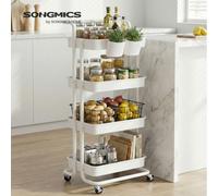 LEDREM 4-Tier Storage Trolley, Rolling Trolley With Handle, 2 Small Organisers, Steel Frame, Plastic Baskets, Utility Cart, Easy Assembly