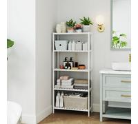 LEDREM 5-Tier Bamboo Storage Shelf, Shelving Unit, Multifunctional, In The Entryway, Bathroom, Living Room, 26 X 60 X 130 Cm, White