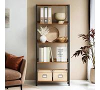 LEDREM 5-Tier Bookcase, Shelving Unit With Back Panels, Industrial, For Living Room, Study, Home Office, Rustic Brown And Black