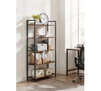 LEDREM 5 Tier Bookcase Storage Unit With Steel Frame For Living Room, Office, Entryway, Industrial Style, Rustic Brown And Black
