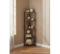 Ledrem 5-Tier Bookcase With Adjustable Led Lights, Corner Storage Shelf For Living Room, Bedroom, Study, Rustic Brown