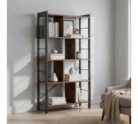 LEDREM 5-Tier Bookshelf, Large Storage Shelf, For Home Office, Rustic Brown And Black