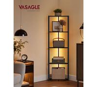 LEDREM 5-Tier Corner Shelf, Bookcase With Adjustable Led Lights, Storage Shelf With Steel Frame, 24.8 X 48 X 146.6 Cm, For Living Room