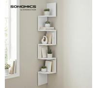 LEDREM 5-Tier Floating Corner Shelf, Wall Mounted Bookshelf, For Bedroom, Living Room, Home Office, White