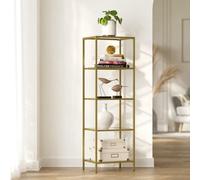LEDREM 5-Tier Glass Shelf, Bookshelf, Storage Rack, Tempered Glass, Easy Assembly, Bathroom, Living Room, Black