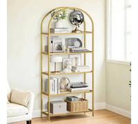 LEDREM 5 Tier Shelf, Tempered Glass Shelving Unit, Arched Design, Steel Construction, For Living Room