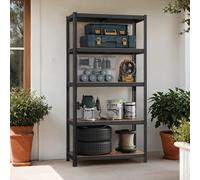 LEDREM 5-Tier Shelving Unit, Steel Shelving Unit For Storage, For Garage, Shed, Load Capacity 750 Kg, Black And Brown