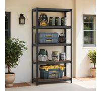 LEDREM 5-Tier Shelving Unit, Steel Shelving Unit For Storage, For Garage, Shed, Load Capacity 875 Kg, Rustic Brown And Black