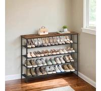 LEDREM 5-Tier Shoe Rack, Shoe Storage Shelf With 4 Fabric Shelves And Top Surface, For Closet Entryway, Rustic Brown And Black