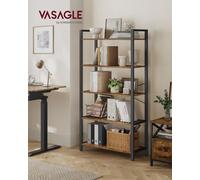 Ledrem 5-Tier Storage Shelf, Freestanding Bookcase For Home Office, Living Room, Industrial, Rustic Brown And Black