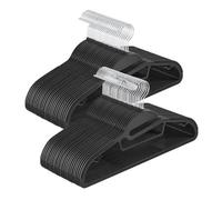 LEDREM 50 Pack Coat Hangers, Heavy-Duty Plastic Suit Hangers, S-Shaped Opening, Space-Saving, Swivel Hook, Black