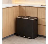 Ledrem 54 L 3 Compartment Kitchen Bin, Steel Pedal Recycling Bin With Soft-Close Lids, 61.7 X 35.2 X 56.4 Cm, Black