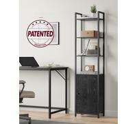 LEDREM 6-Tier Bookcase, Tall Bookshelf With Door, Metal Frame, Adjustable Shelves,living Room Bedroom, Ebony Black And Ink Black