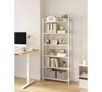 LEDREM 6-Tier Bookshelf, Bookcase, Shelving Unit, For Office, Study, 30 X 64 X 185.5 Cm, Industrial, Natural Beige And Matte White