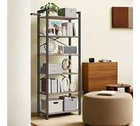 LEDREM 6-Tier Bookshelf, Bookcase, Shelving Unit, For Office, Study, Living Room, Bedroom, Industrial, Heather Greige And Ink Black