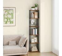 Ledrem 6 Tier Freestanding Living Room Storage Shelf, Rustic Brown Ink Black