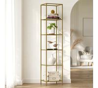 LEDREM 6-Tier Glass Shelf, Bookshelf, Storage Rack, Tempered Glass, Easy Assembly, Bathroom, Living Room