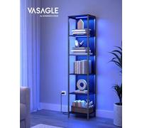 LEDREM 6-Tier Led Bookcase, Bookshelf With Dimmable Lights, Storage Shelf With Steel Frame, Ebony Black Lls121B58