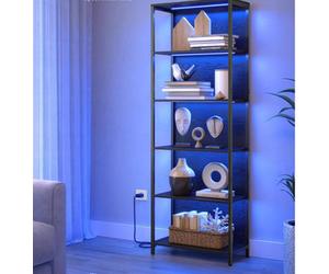 Ledrem 6-Tier Led Bookcase, Tall Shelf Unit, Display Shelves, 60 X 30.3 X 178 Cm, Black